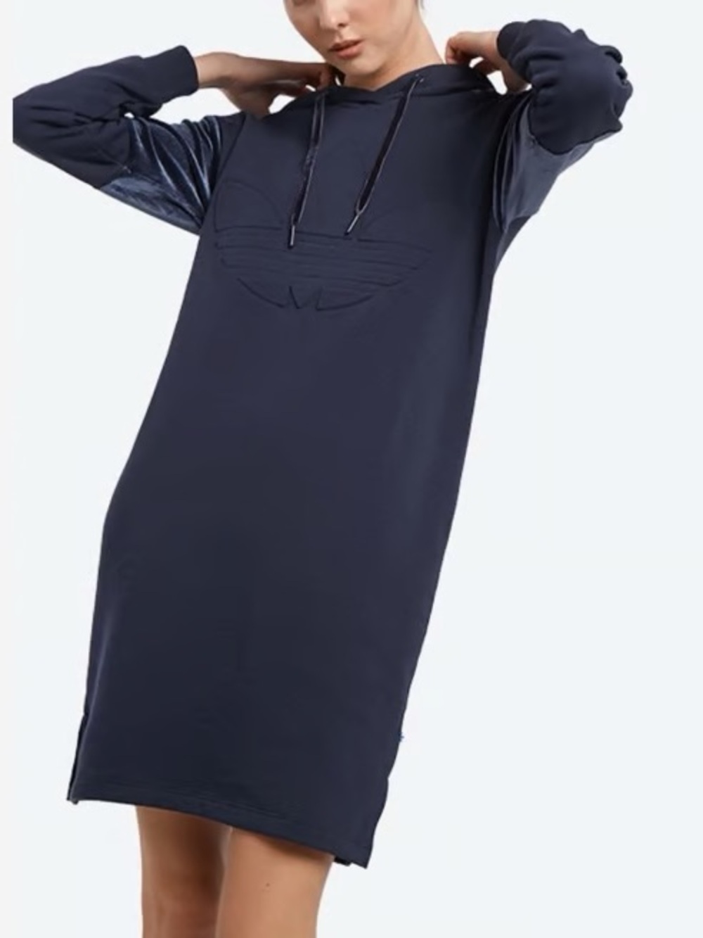 adidas Originals HOOD DRESS Blue Velvet Detail Size Large